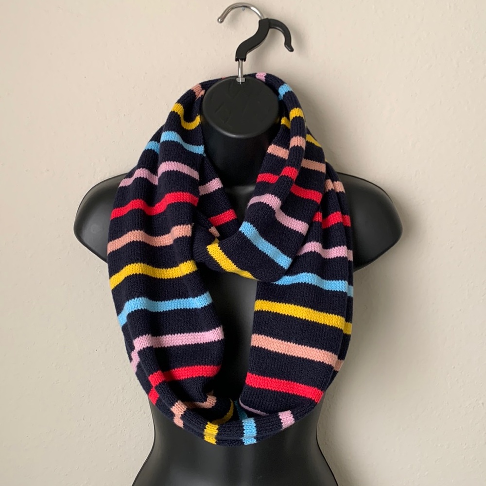 LOFT Navy Striped Infinity Scarf with Pink Red Yellow Blue Stripes